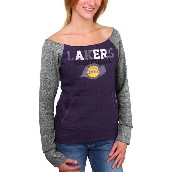 5th & Ocean Tops - Lakers Size Large Los Angeles Women's Off The Shoulders Sweatshirt.New With Tags